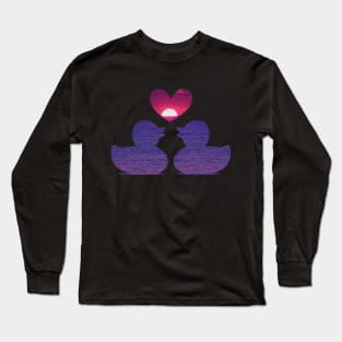 Cute Ducks with Red Heart Sunset Long Sleeve T-Shirt